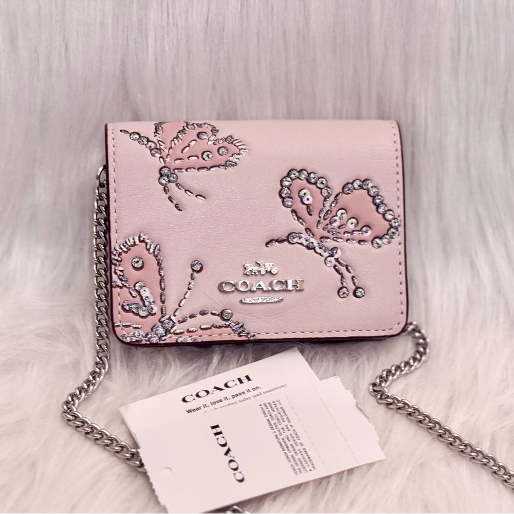 NWT Coach Mini Wallet On A Chain With Sparkly Butterfly Print CCI81